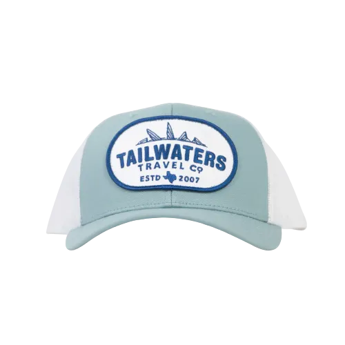 Tailwaters Fly Fishing Blue Travel Trucker Hat
