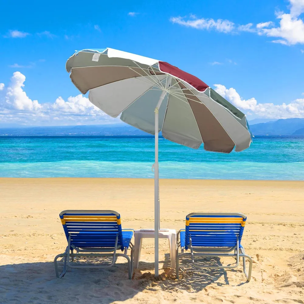 TheLAShop 8ft Tilt Beach Umbrella with Anchor 12-Rib Rainbow