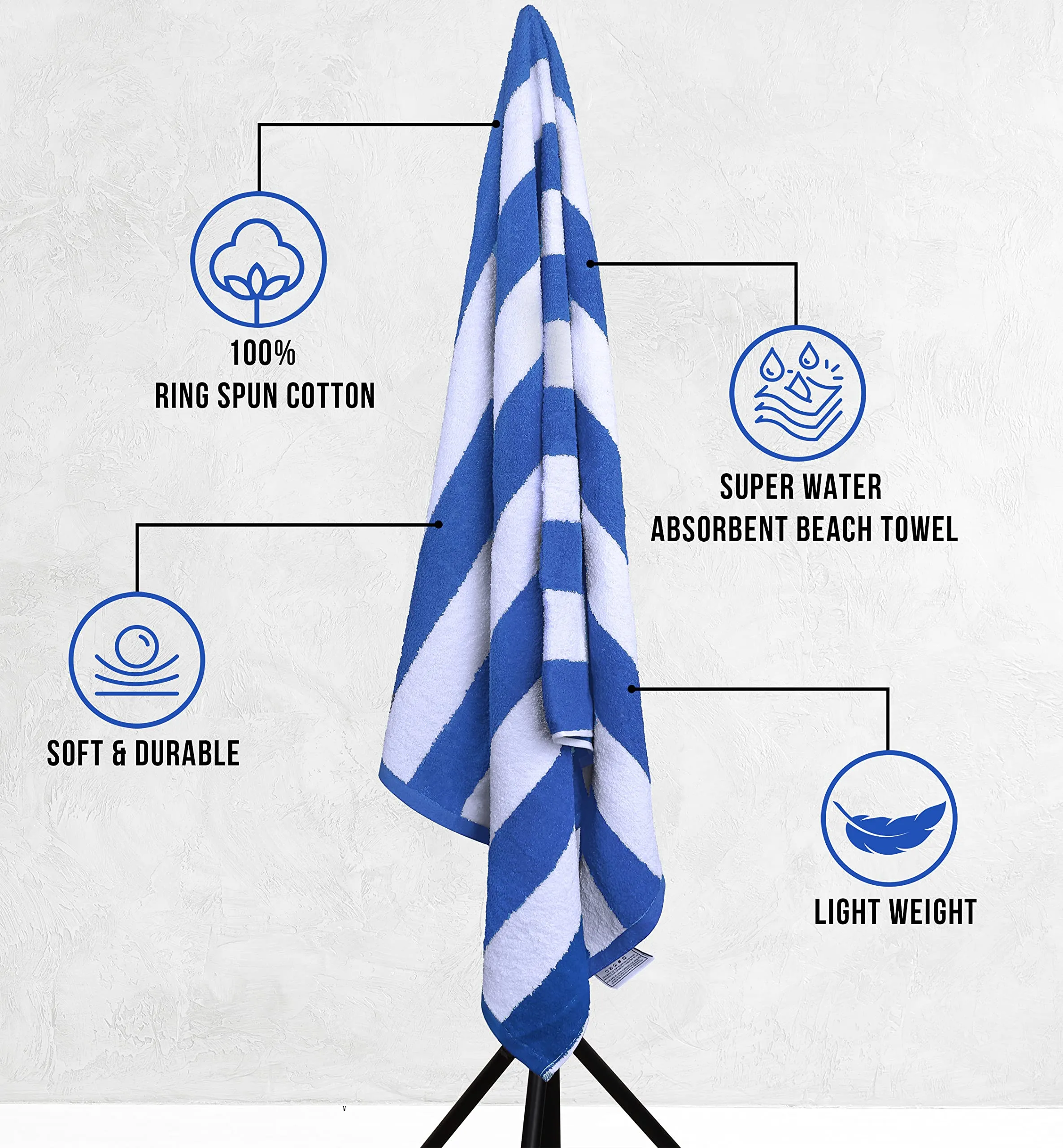 Utopia Towels [4 Pack Cabana Stripe Beach Towel, (30x60 Inches) Oversized 100% Ringspun Cotton Pool Towels, Highly Absorbent Bath Towels for Bathroom